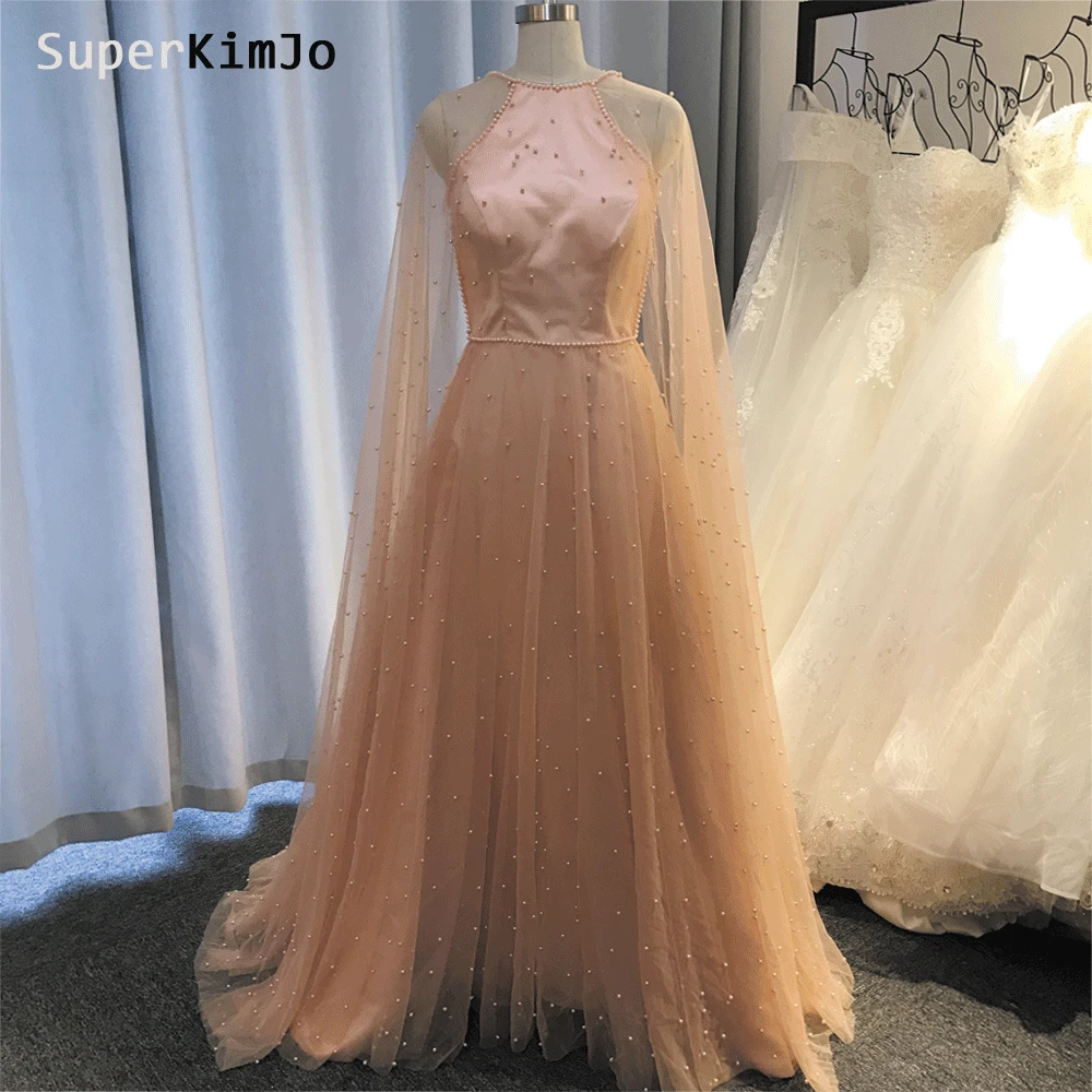 

SuperKimJo Vestidos De Fiesta De Noche Largos Elegantes 2019 Dusty Pink Beaded Prom Dresses Long A Line Dubai Caftan Prom Gown