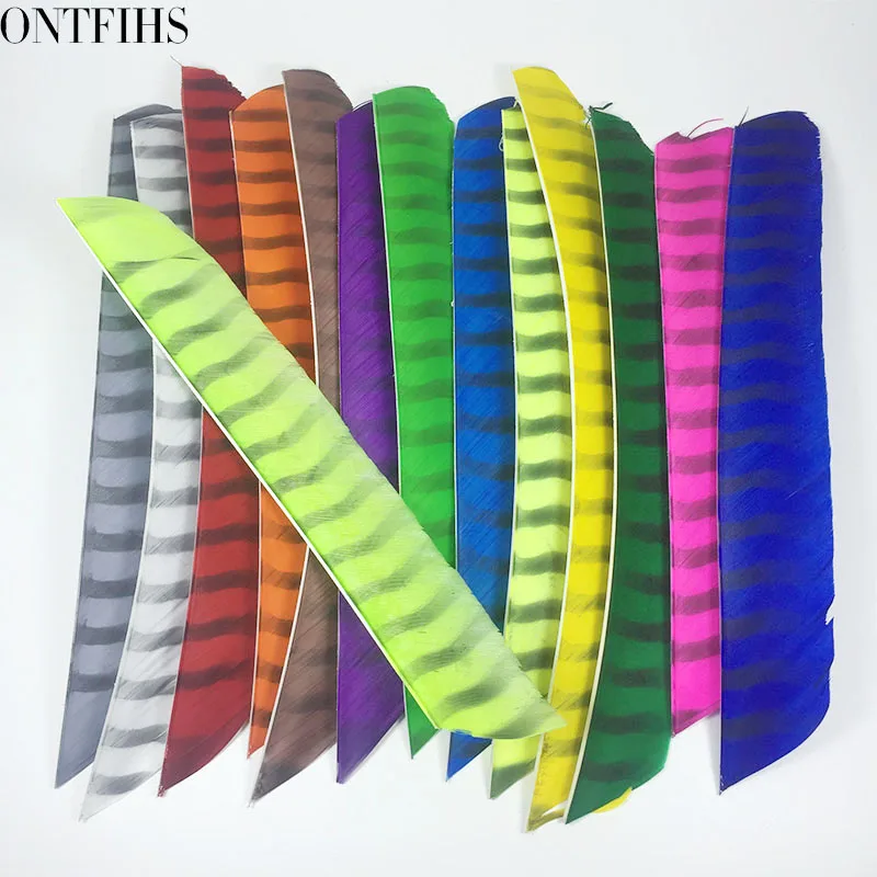 

ONTFIHS Archery Fletching Arrow Feathers Multicolor Double Sided Striped Full length Turkey Feather Fletches DIY - 50PCS