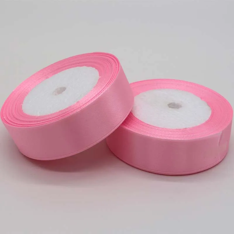 25 ярдов/рулон 6 мм-75 мм ширина розовый шелковый атлас ленточный материал для поделок Твердые тканевые ленты для выпускного вечера вечерние украшения подарочная упаковка