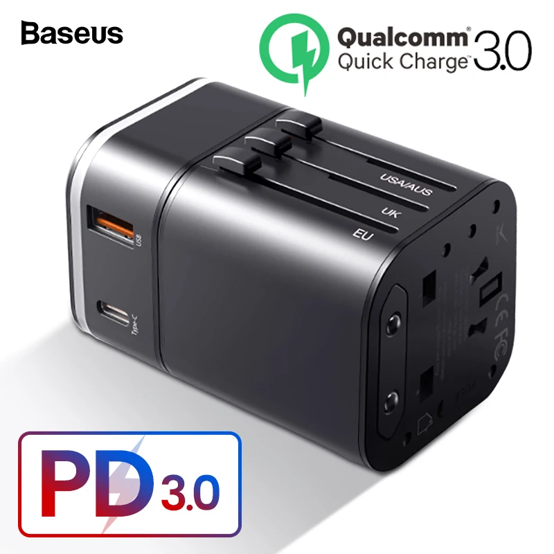 

Baseus Quick Charge 3.0 International Travel USB Charger Power Adapter PD QC3.0 Fast Charging Wall Plug Socket For UK/EU/AU/US