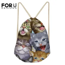 FORUDESIGNS/сумка на шнурке с милым мультяшным животным принтом кота, школьный рюкзак для детей, рюкзак, дорожна сумка для девочек-подростков