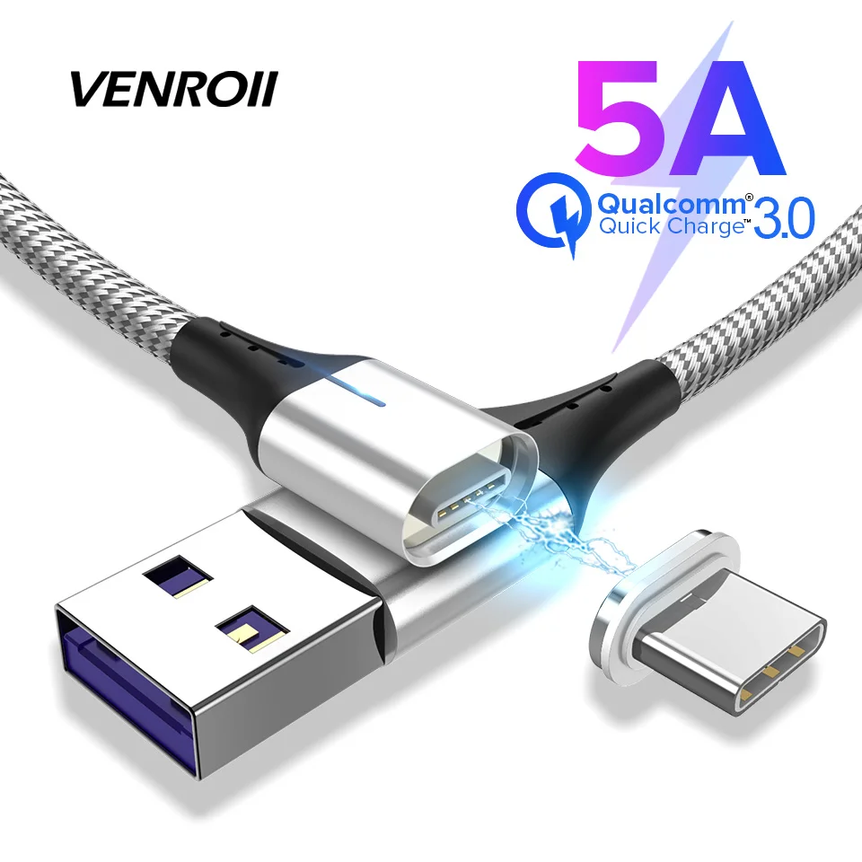 

Venroii Magnetic Cable USB Type-C 5A Supercharge for Huawei P20 Pro 3A Fast Charging Type C Magnet Charger Kable for Samsung S9