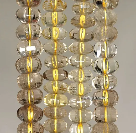 

11x7mm Lemon Quartz Gemstone Faceted Rondelle Loose Beads 7.5 inch Half Strand (90191349-B12-521)
