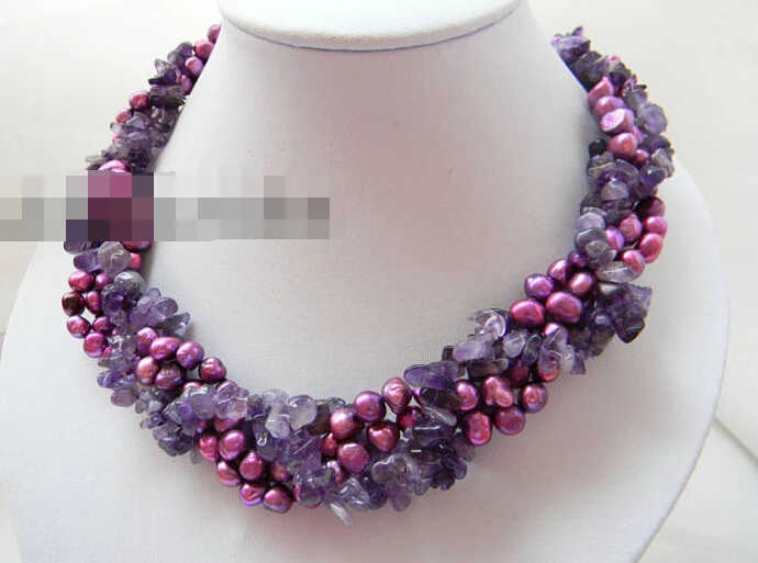 

0819 4Strands 18'' Purple Baroque Freshwater Pearl Amethyst Necklace