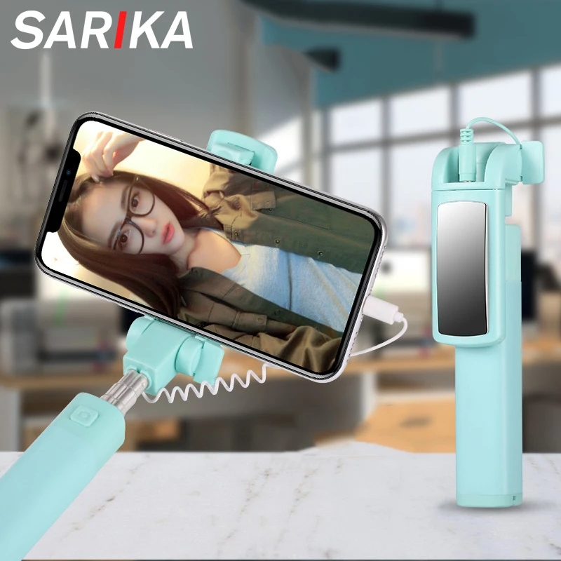 Sarika модная Мини Проводная селфи палка монопод для Android iPhone 7 8 Plus X XR XS Max выдвижное портативное зеркало, селфи-палка