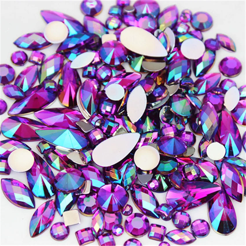 18g About 300pcs Mixed Shape Sizes AB Acrylic Rhinestones 3D Nail Art Rhinestones Non Hotfix Flatback Stones Decorations MC4000