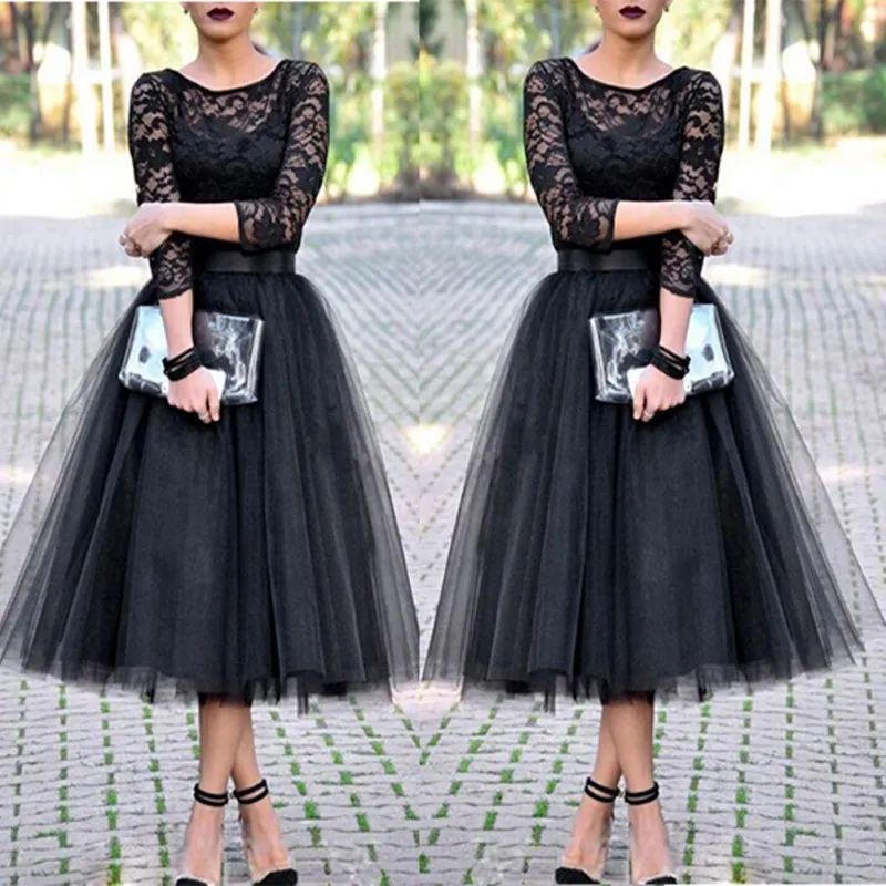 Fashion Lace Patchwork Ball Gown Dress Women Tulle Tutu Mid-Calf Dresses Elegant Party O-neck High Waist Vestidos summer dress Fashion Lace Patchwork Ball Gown Dress Women Tulle Tutu Mid-Calf Dresses Elegant Party O-neck High Waist Vestidos summer dress