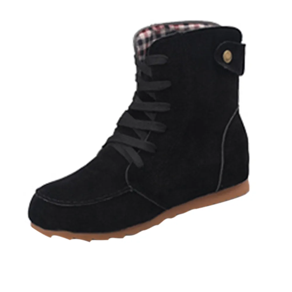 

SAGACE Autumn Winter Women's lace-up Flat Boots Women Flat Ankle Snow Motorcycle Boots Female Solid Suede Leather Boot No6