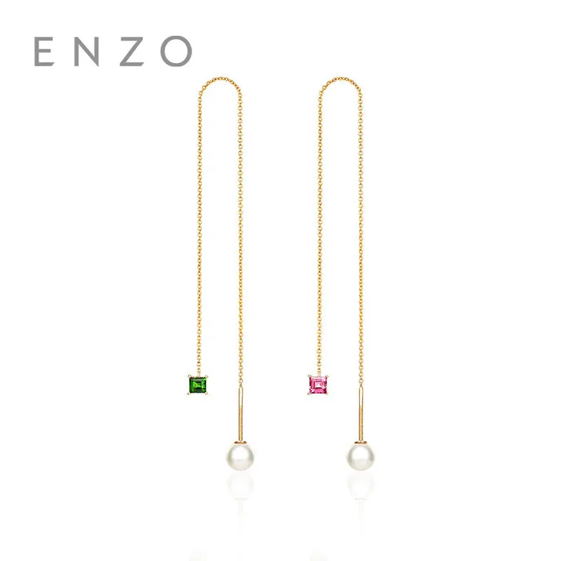 

ENZO Natural Gemstone Certified Tourmaline/ Chrome Diopside Earrings 18K Yellow Gold Fashion Ear Line