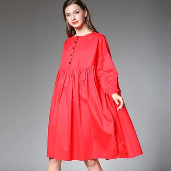 

Autumn cute cotton flare Dress Elegant Vestidos empire loose midi dress dress raglan sleeves Casual beach dress plus size XXX4XL