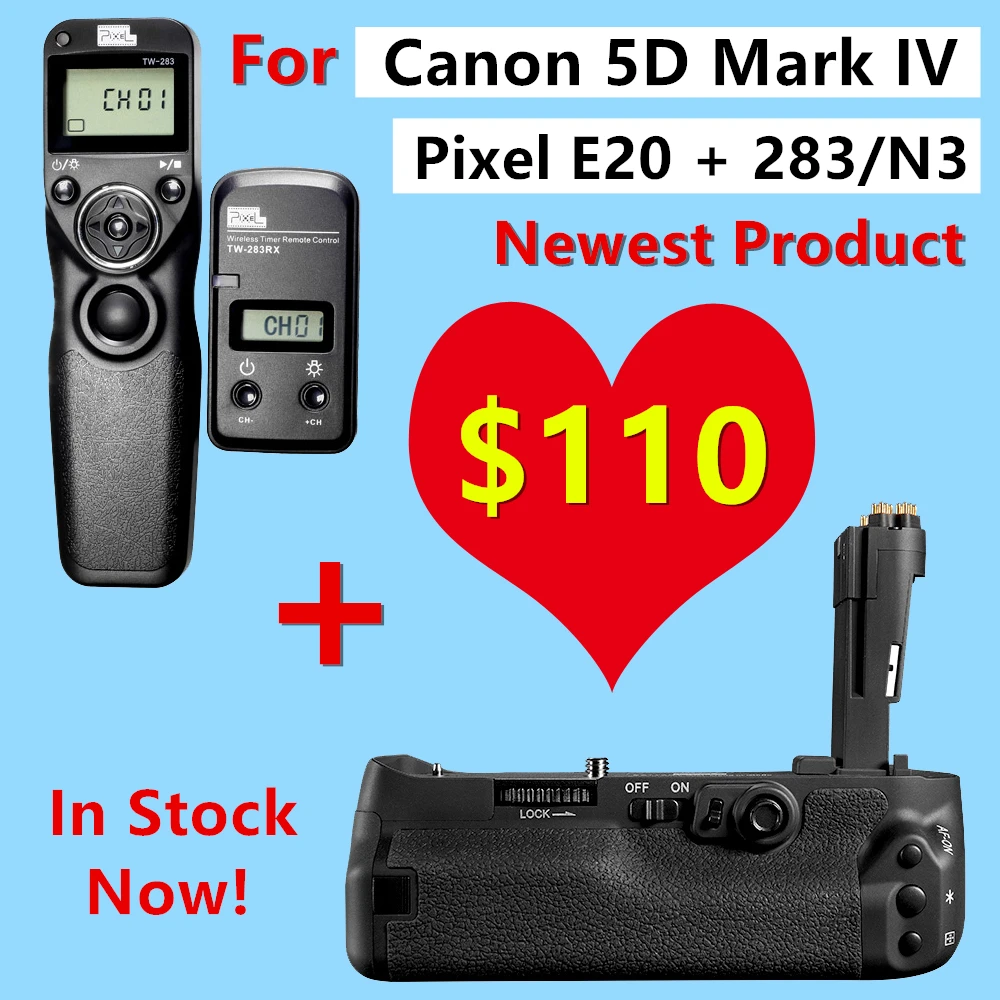 

Battery Grip for Canon 5D Mark IV Pixel E20 Replace for Canon BG-E20 + Pixel TW-283 N3 Wireless Timer Remote Control