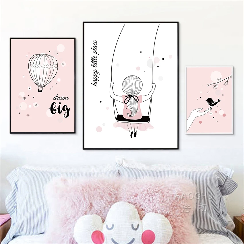 Us 5 04 Nordic Prints Cartoon Little Girls Posters Art Dream Big And Be Free Quotes Canvas Paintings Decor For Baby Nursery Bedroom In Painting