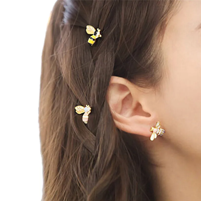 

Rhinstones Headwear Fashion Hair Accessories Girls Hairpins Wave Women Hair Clips Female Bee Shape Metal Insect Barrettes