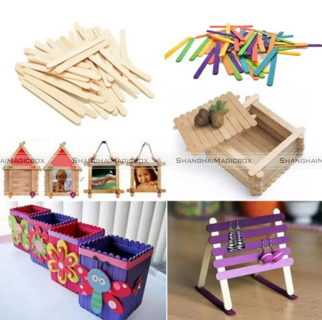 50PcsWooden Popsicle Stick Kids Hand Crafts Art Ice Cream