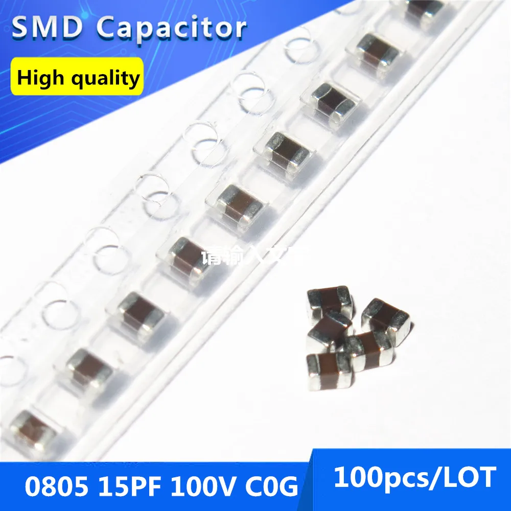 

100pcs 0805 15PF C0G/NPO 100V 5% Thick Film Chip Multilayer Ceramic Capacitor