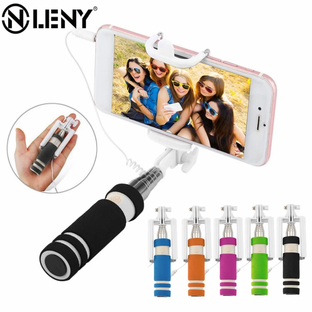 

Stainless Steel Colorful 14-60cm Mini Extendable Handheld Selfie Stick Wired Remote Shutter Monopod for All Brands Cell Phone
