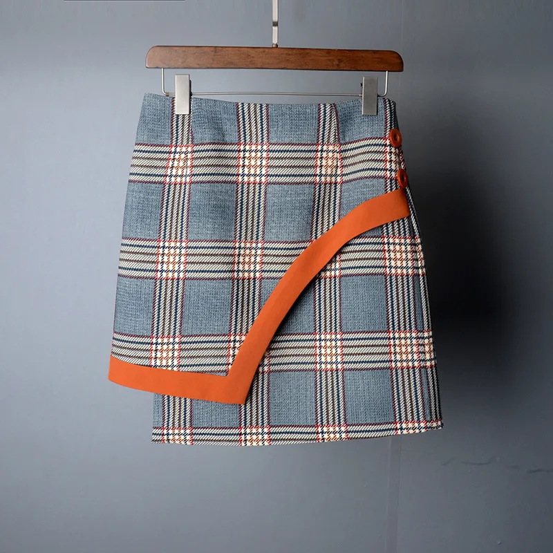 LXUNYI Spring Autumn Two Piece Plaid Skirt Suit Set Women Korean Style Female Set Mini Skirt And Short Jackets Double Breasted