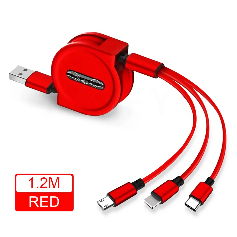 3 в 1 usb type C Micro USB кабель type-c для iPhone X XS MAX XR Телескопический зарядный кабель 120 см A Быстрая зарядка USB C кабель - Тип штекера: Red