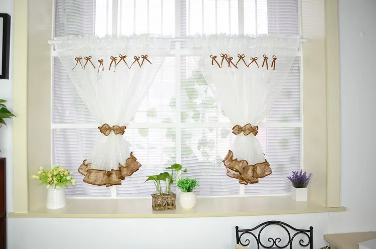 2pcs Customizable Short Tulle Curtain with Ties Pastoral Kitchen Curtains Small Sheer Curtain Drapes for Cabinet/Balcony/Window blind curtain