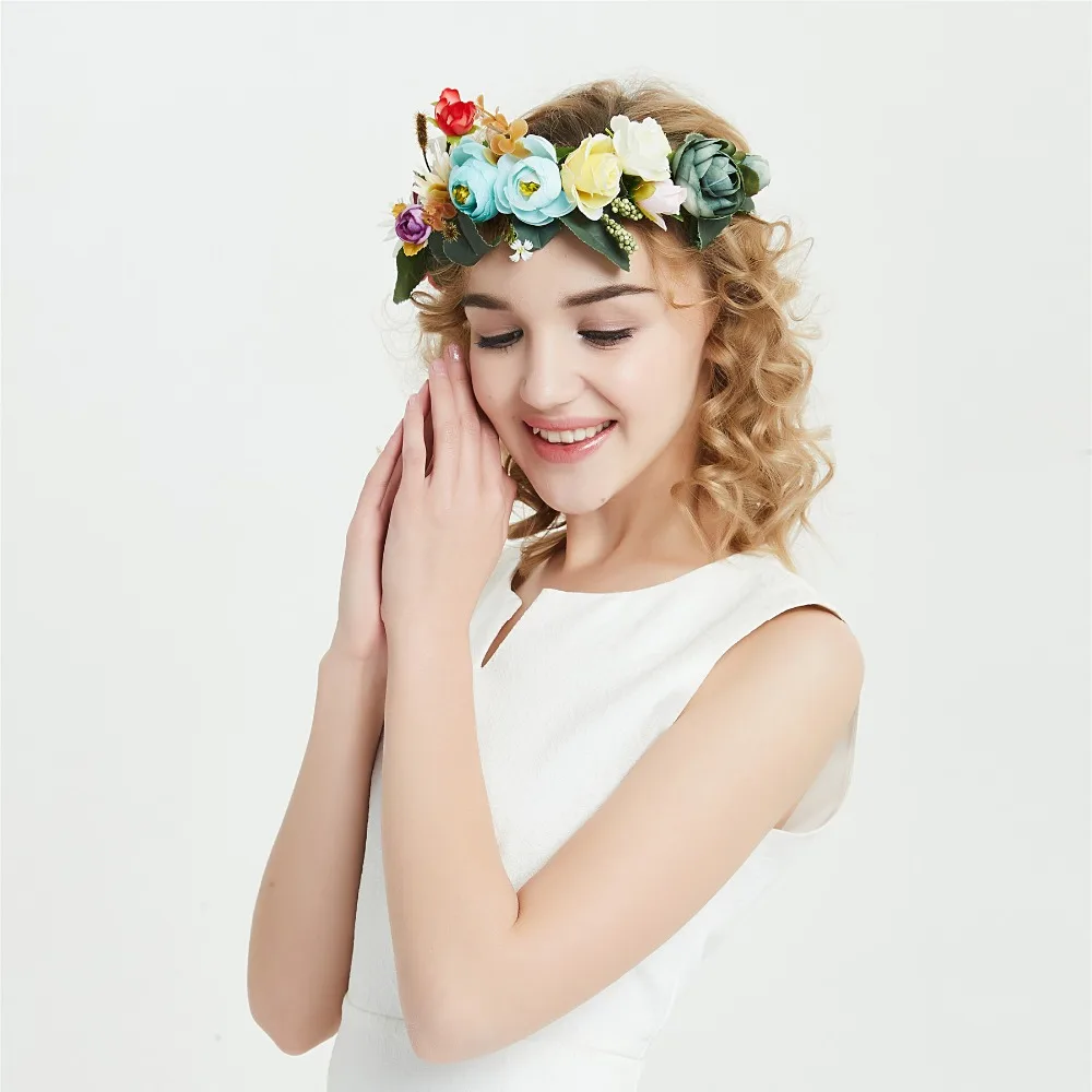 

Women Bridal Flower Wreath Wedding Head Garland Crown Boho Floral Hair Headpiece