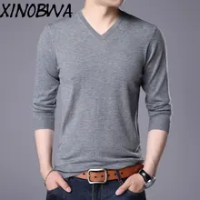 Новое поступление мужской осенне-весенний модный сексуальный v-образный вырез длинный рукав Свободный вязаный тонкий свитер мужской Повседневный пуловер большого размера одежда