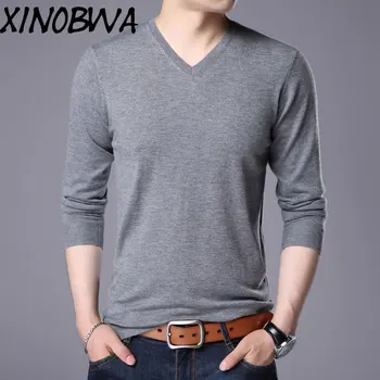 

New Arrival Mens Autumn Spring Fashion Sexy V Neck Long Sleeve Loose Knitted Thin Sweater Male Casual Plus Size Pullover Clothes