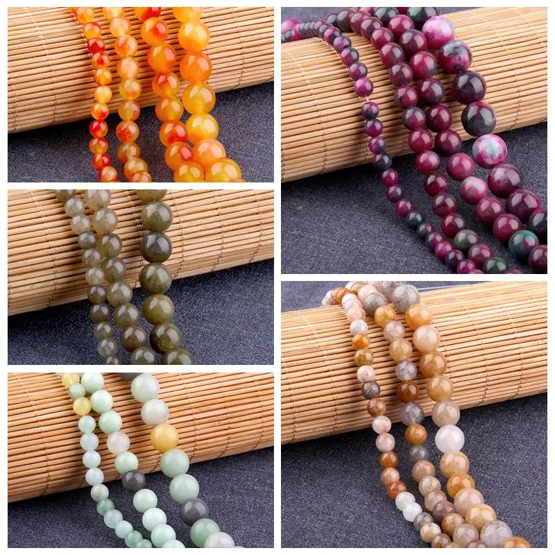 

Vinswet High Quality Polished Natural Colorful Jades Beads 6 8 10 12mm Round Stone DIY For Bracelet Jewelry Making Strand 15''
