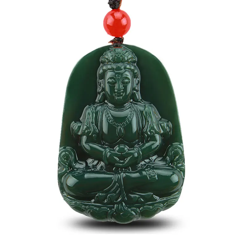 

Natural 100% Real HeTian Jade hand-carved GuanYin Lucky Blessing Jade pendant necklace Free shipping