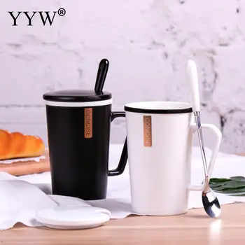 

400ml Coffee Couple Cup White Black Mug Tea Ceramic Cup Set For Bride And Groom Matching Gift Engagement Cups And Mugs With Lid