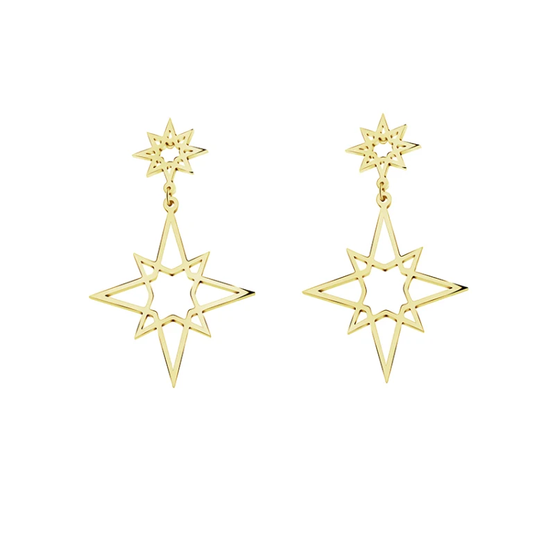 

Pierced Trendy Big David Star Earrings Gold Color Open Women Dangle Jewelry Stainless Steel Drop Brinco Female 2017 Wholesale