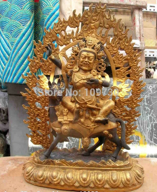 

002936 Tibet Fane Bronze Copper Gilt palden lhamo Setrap Chen Buddha Statue on Horse