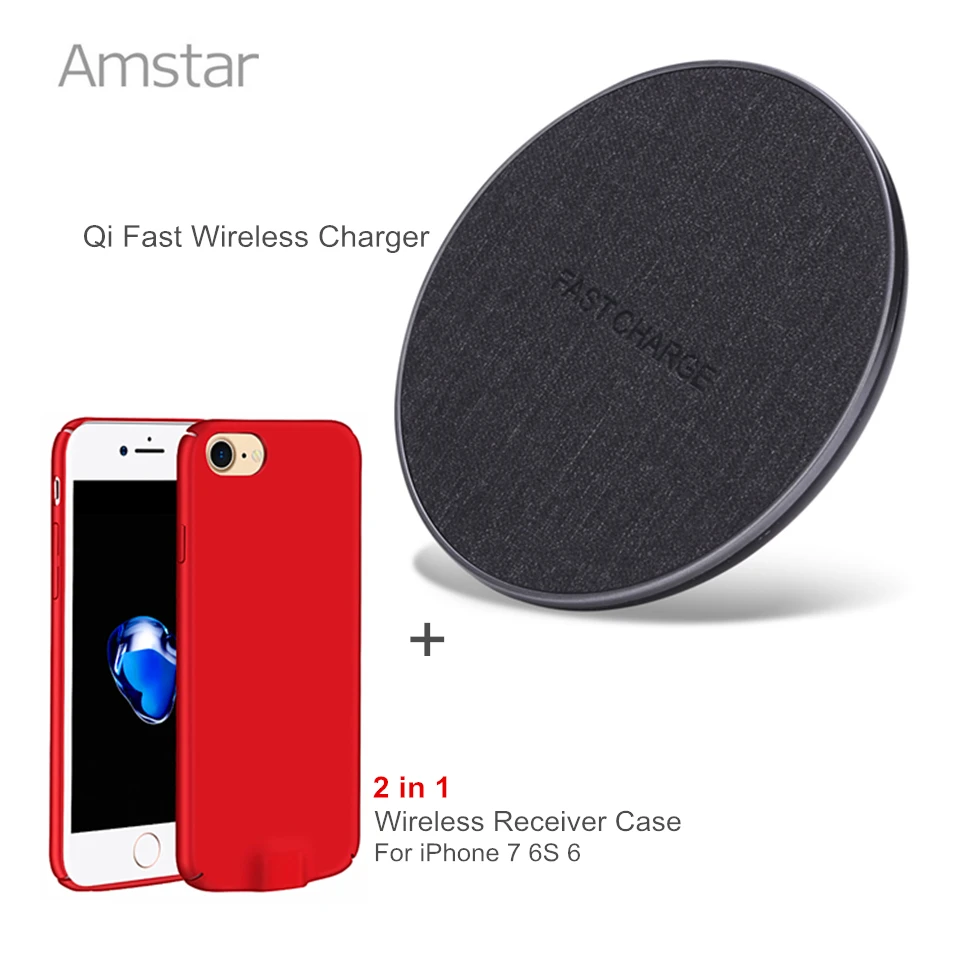 Goedkoop Amstar Qi Draadloze Oplader 10 w Snelle Draadloze Oplader Pad voor Samsung S8 Note8 + Draadloze Oplader Ontvanger Case voor iPhone 7 6 s 6