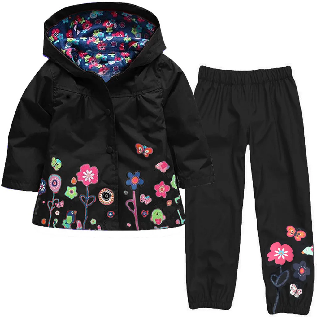 

2019 Hot Sale Winter Girls clothes set Boys Kids Windbreaker Jacket Raincoat Trench long sleeve Coat Hoodies Waterproof Suit