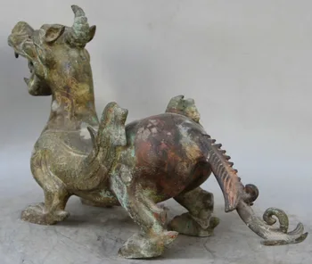 

song voge gem antique 18" Old Chinese Bronze Folk animal fly Unicorn Beast Pi Xiu sculpture Statue by EMS