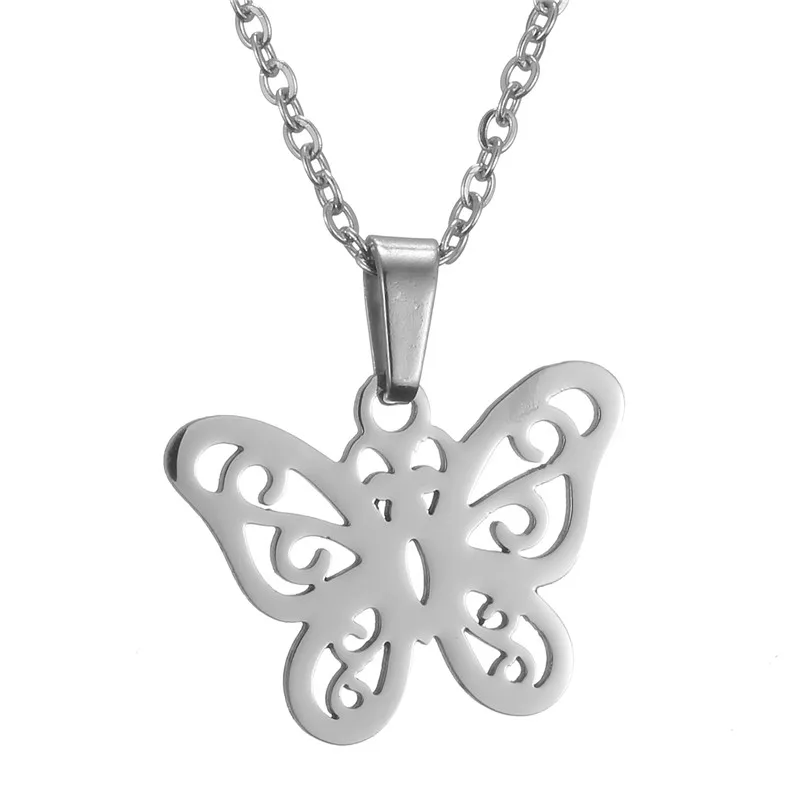 SKQIR Silver Chain Metal Butterfly Necklace Women Chain High Stainless