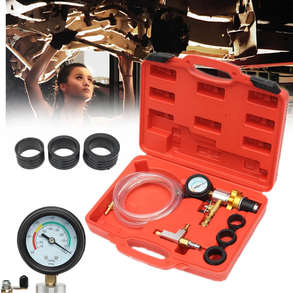 

Doersupp Universal Auto Car Radiator Professional Vacuum Cooling System Coolant Refill & Purging Tool Gauge Kit Case