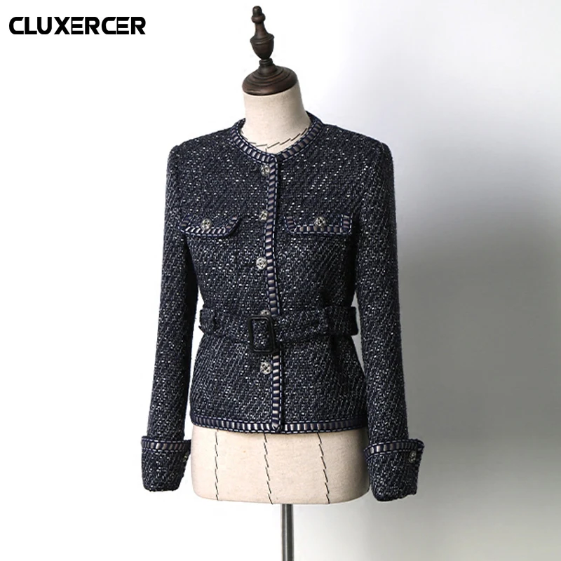 

Higth quality tweed jacket spring autumn women's jacket coat classic ladies wild ladies bright wire braided tweed jacket