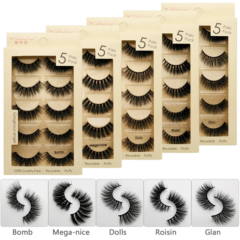 

SHIDISHANGPIN 5 pairs 3d mink eyelashes natrual makeup full strip lashes fluffy false mink lashes thick 3d false eyelashes