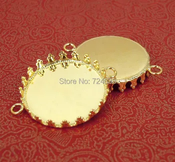 

Blank Round Crown Bezel with 2 Loops Pendants Bracelet Connectors Cabochons Settings DIY Findings Golden tone Plated Wholesale