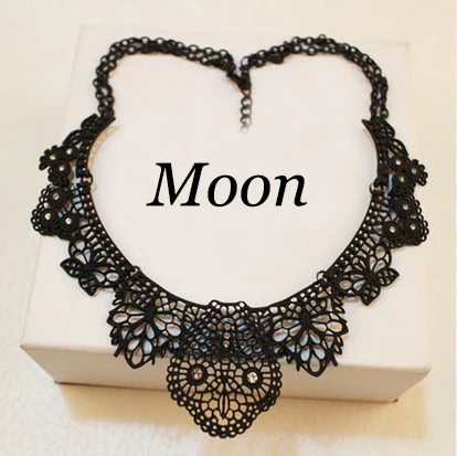 Moon Black Alloy Hollow Flower Crystal Shorts False Collar Choker Statement Necklaces Fashion Jewelry For Women