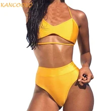 KANCOOLD, женская одежда, сексуальный купальник для женщин, сплошной цвет, Холтер, открытая спина, ремни, два предмета, костюмы, Летний Пляжный обтягивающий купальник