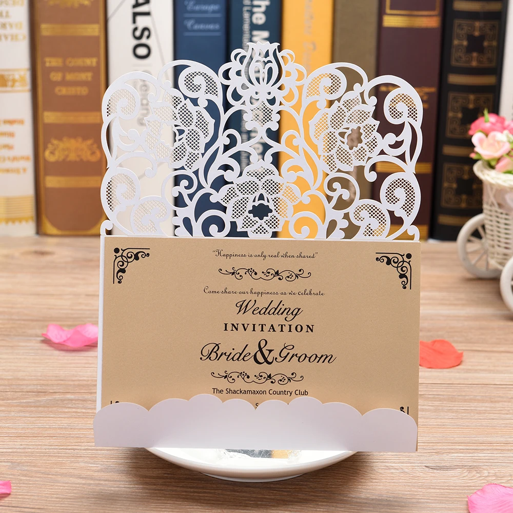  5 Sets lace Invites for Wedding Engagement Birthday Baby Shower Party Square Hollow Flower Invitati - 33050419678