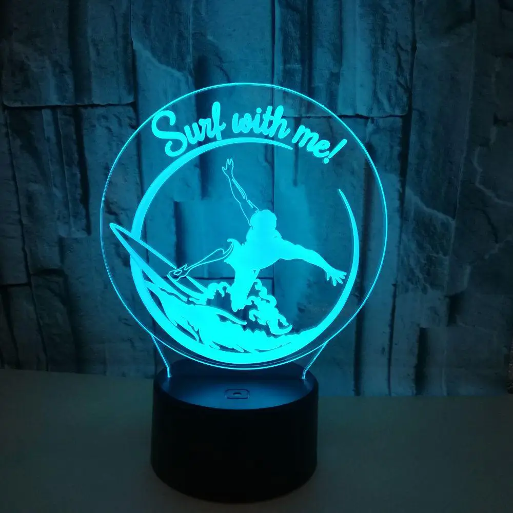 Трещины в 3d лампе с красочным касанием волн 3d Led стереовидение Ночной Настольная лампа для спальни катания на лыжах стерео освещение - Цвет абажура: 7 color change