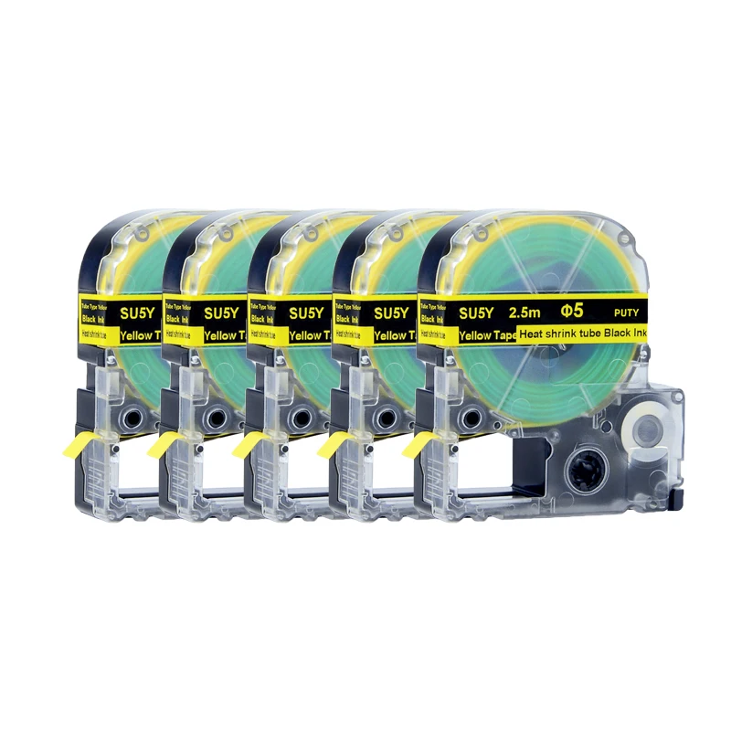 

5PCS high-quality compatible SU5Y 5mm Black on Yellow heat shrink label tape for Epson label maker