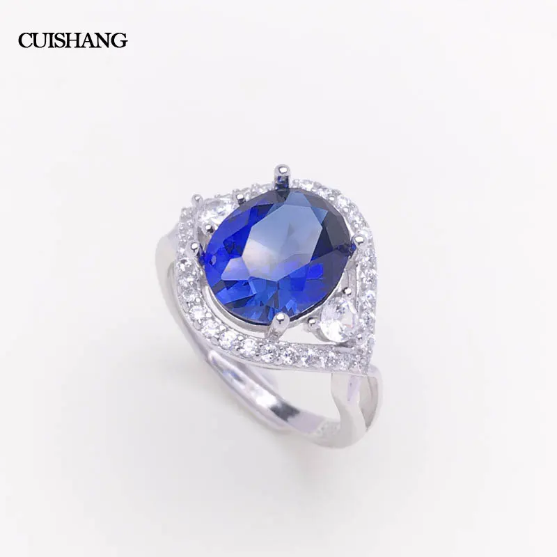 

CSJ Blue Sapphire Rings 925 Sterling Silver created gemstone Syn.Sapphire fine Jewelry Wedding Party for Women Gift