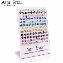 Асон Сталь Серебряный цвет 6 мм квадратные хрустальные серьги с цирконием кубической огранки для женщин серьги из нержавеющей стали