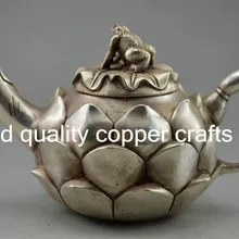 Коллекционный украшенный ручной работы белый медный резной лягушка и Лотос чайник