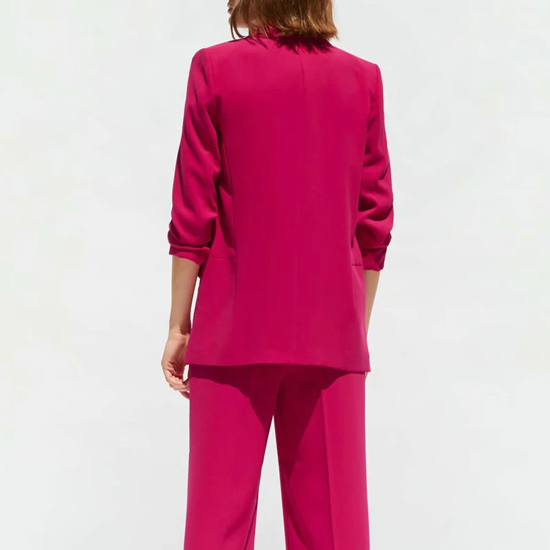 2019 Long Blazer Women Solid Shawl Collar Pockets Office Blazers Female Outwear Tops Roll sleeve Women's Jacket And Blazer Coat