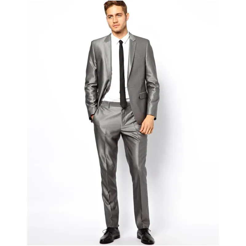 75 New Arrival tuxedos for men silver gray Wedding Suits For Men 2 pieces men suits slim fit two buttons groomsmen suits