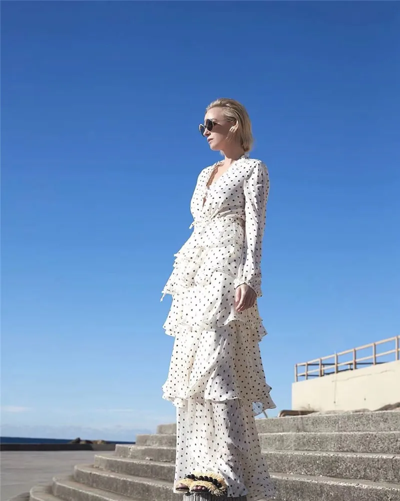 Новое поступление длинное платье в горошек свободный стиль пляжное платье для отдыха женское платье